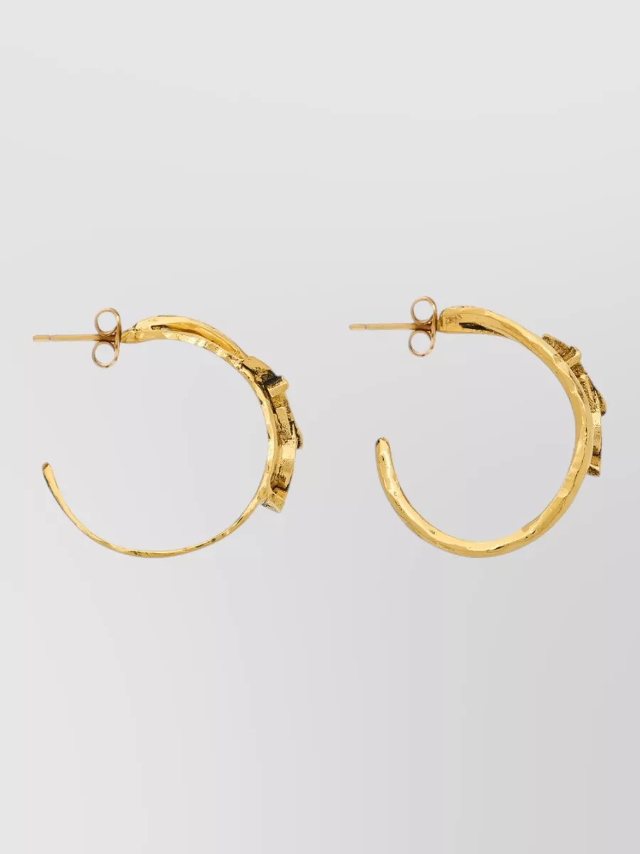 Saint Laurent Cassandre Metal Hoop Earrings Textured Finish