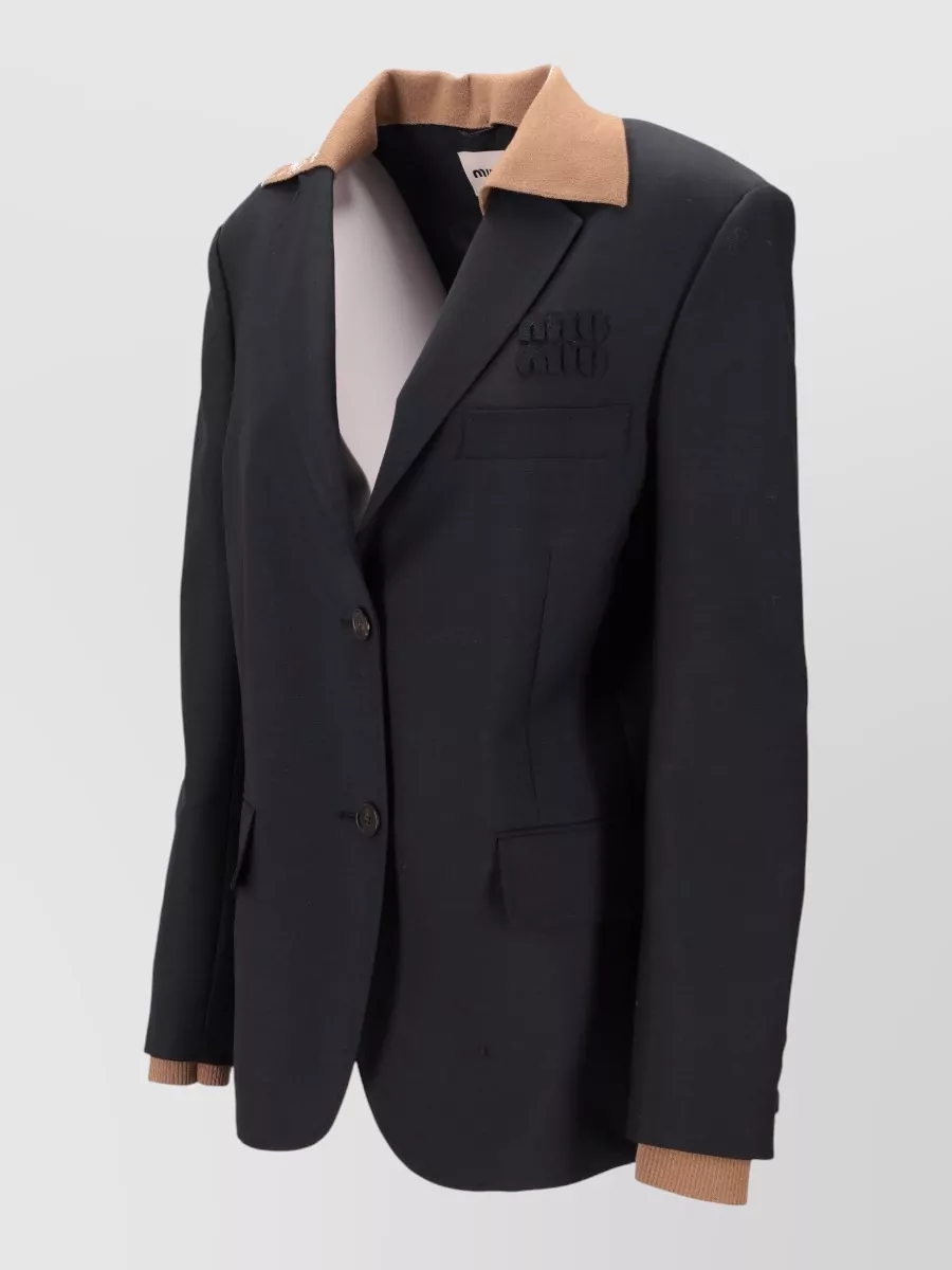 Miu Miu Kid Mohair Jacket Contrasting Collar Buttons