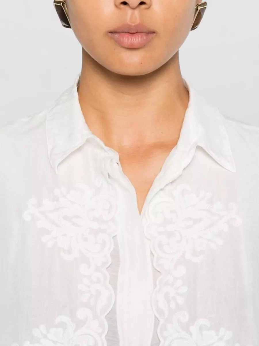 Forte Forte Long Sleeve Sheer Shirt Embroidered Design