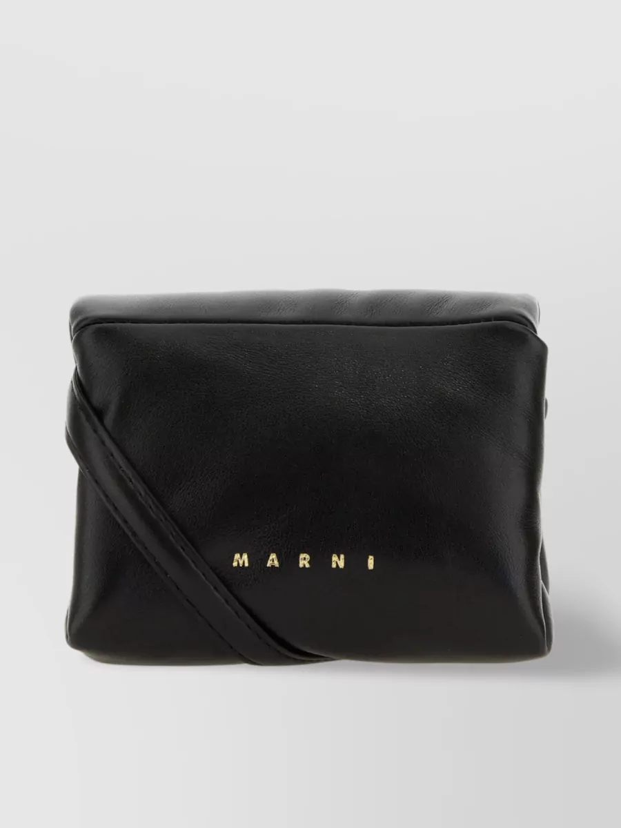 Shop Marni Compact Leather Prisma Clutch In Black
