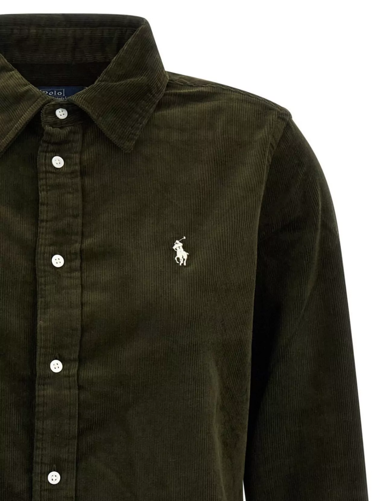 Polo Ralph Lauren Olive Long-sleeve Velvet Ribbed Shirt With Classic Collar In Black