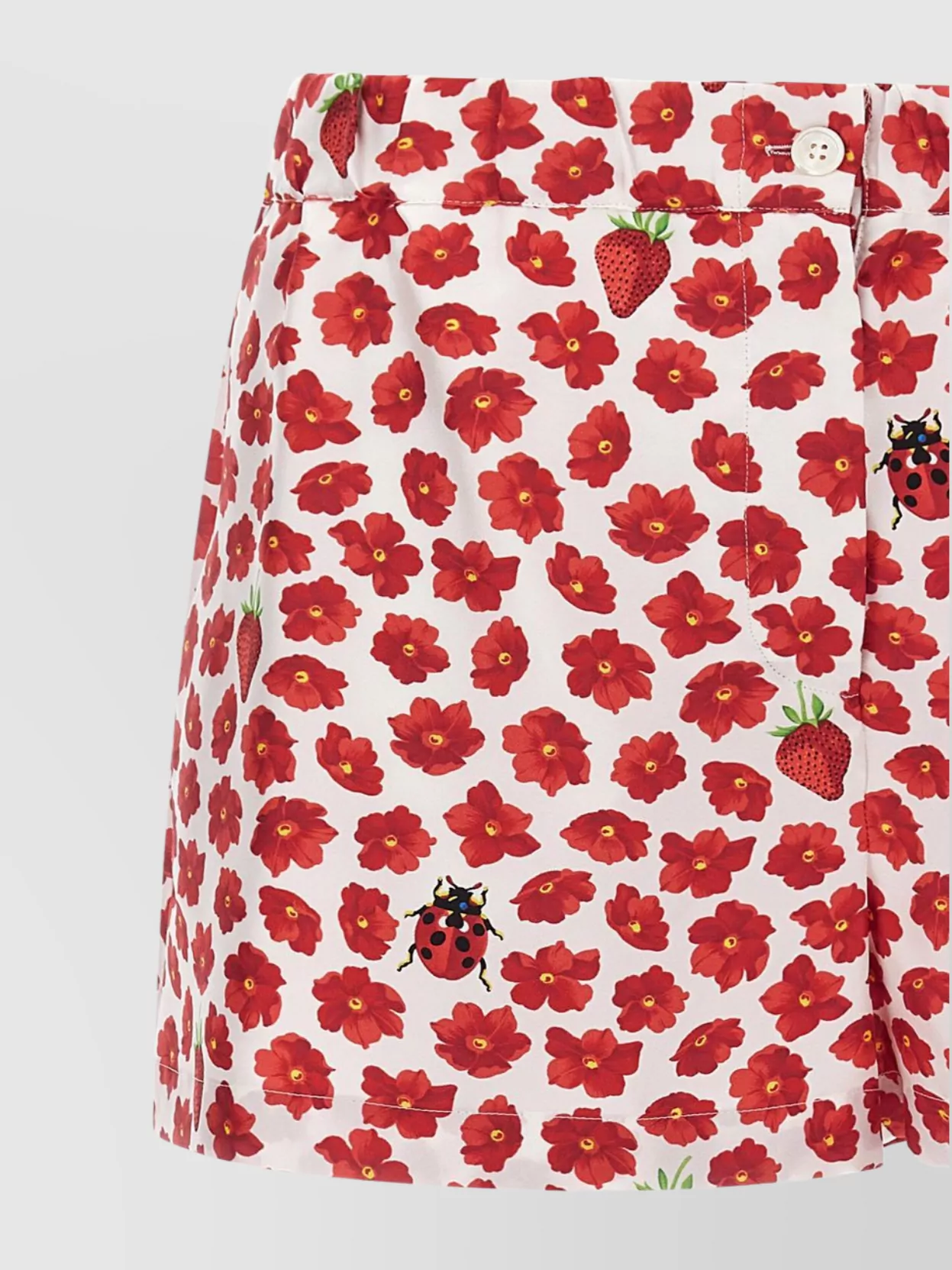Versace 'floral Ladybug Strawberry' Elastic Waistband Shorts