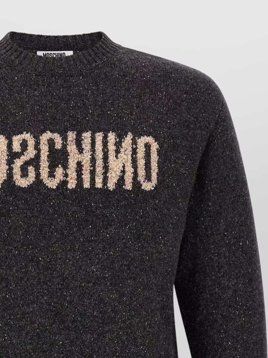 Moschino Wool Silk Logo-Embroidered Crewneck Sweater