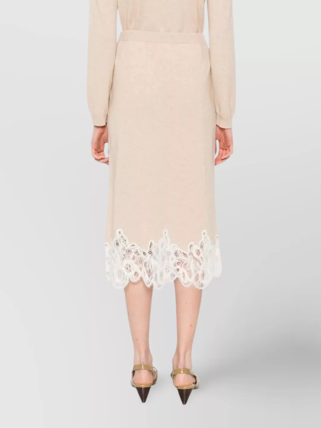 Fabiana Filippi Midi Skirt With Lace Trim And Elastic Waist