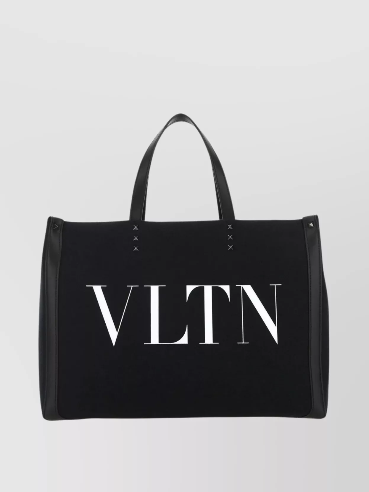 Shop Valentino Rectangular Tote Bag With Metal Studs And Leather Inserts