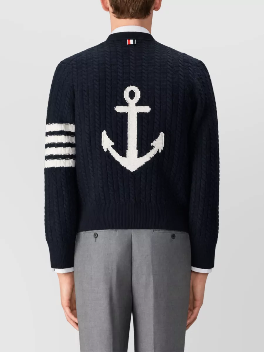Thom Browne Wool Relaxed-Fit Cable-Knit V-Neck Cardigan