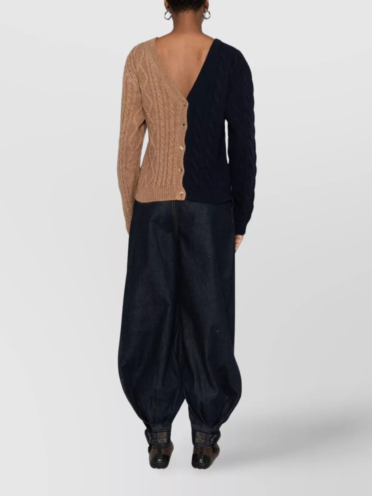 Moschino Two-Tone Cable Knit Long Sleeve Top