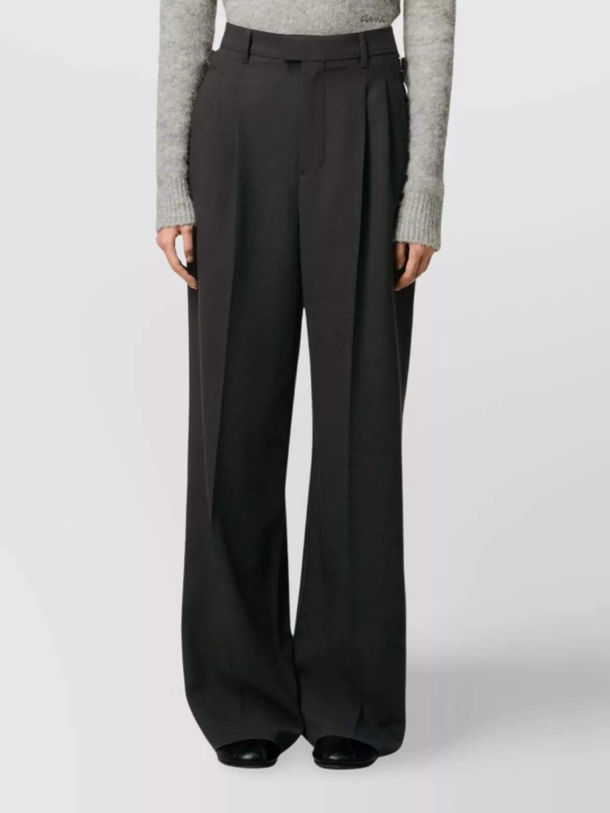 Ami Paris Wide-Leg High-Rise Trousers With Front Pleats