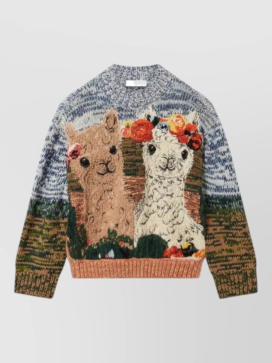 Stella Mccartney Virgin Wool Intarsia Knit High Neck Jumper