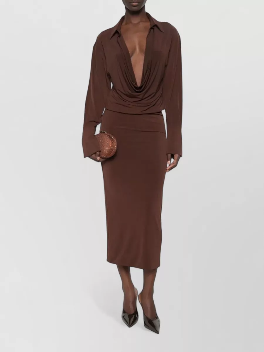 The Andamane Deep V-Neck Long-Sleeve Midi Dress