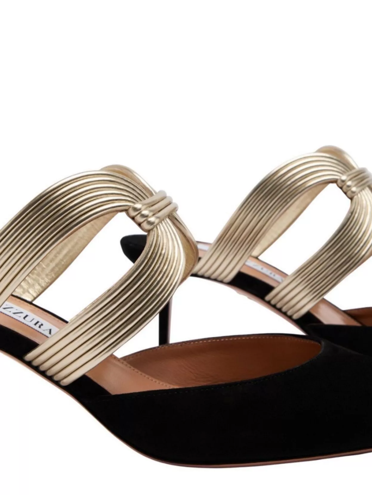 Aquazzura Escenia 50 Two-tone Metallic And Suede Mules