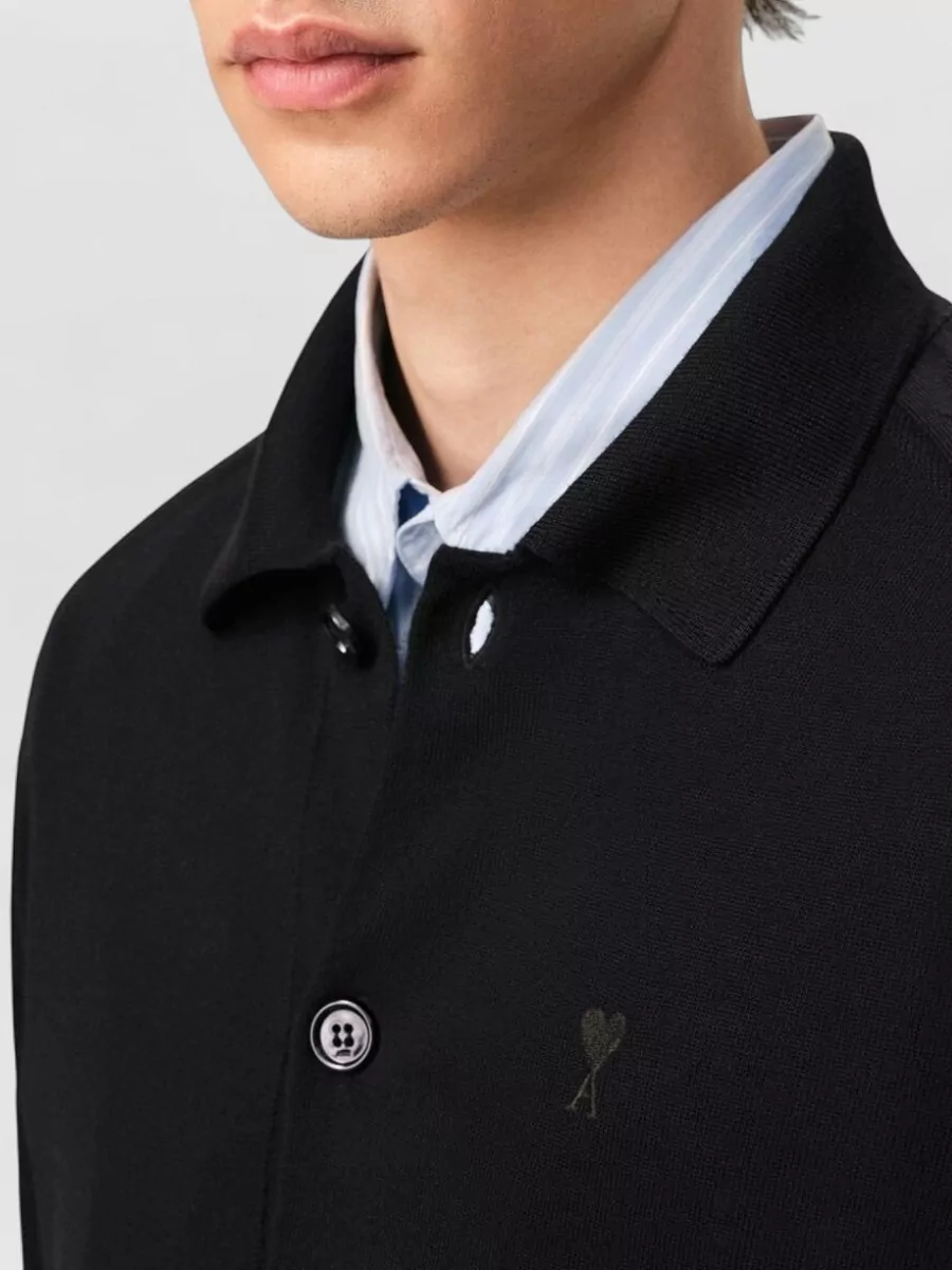 Ami Paris Wool Polo Collar Cardigan