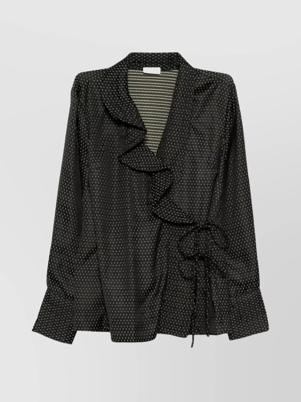 Dries Van Noten Polka Dot Long Sleeve Ruffled Top In Black
