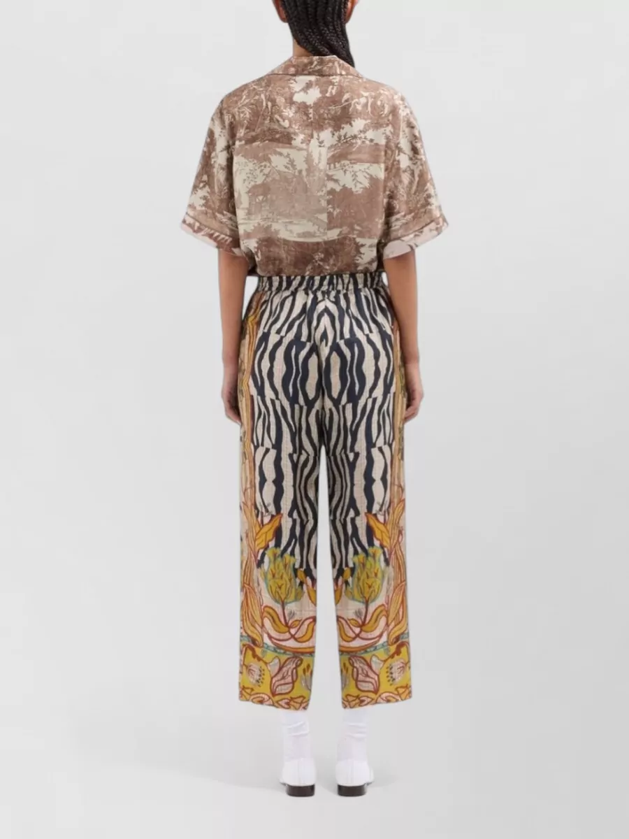 Pierre Louise Mascia Silk Printed Straight-Leg Cropped Trousers