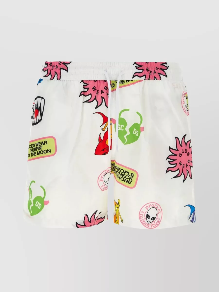 Shop Gcds Elastic Waistband Patterned Swim Shorts In Pink
