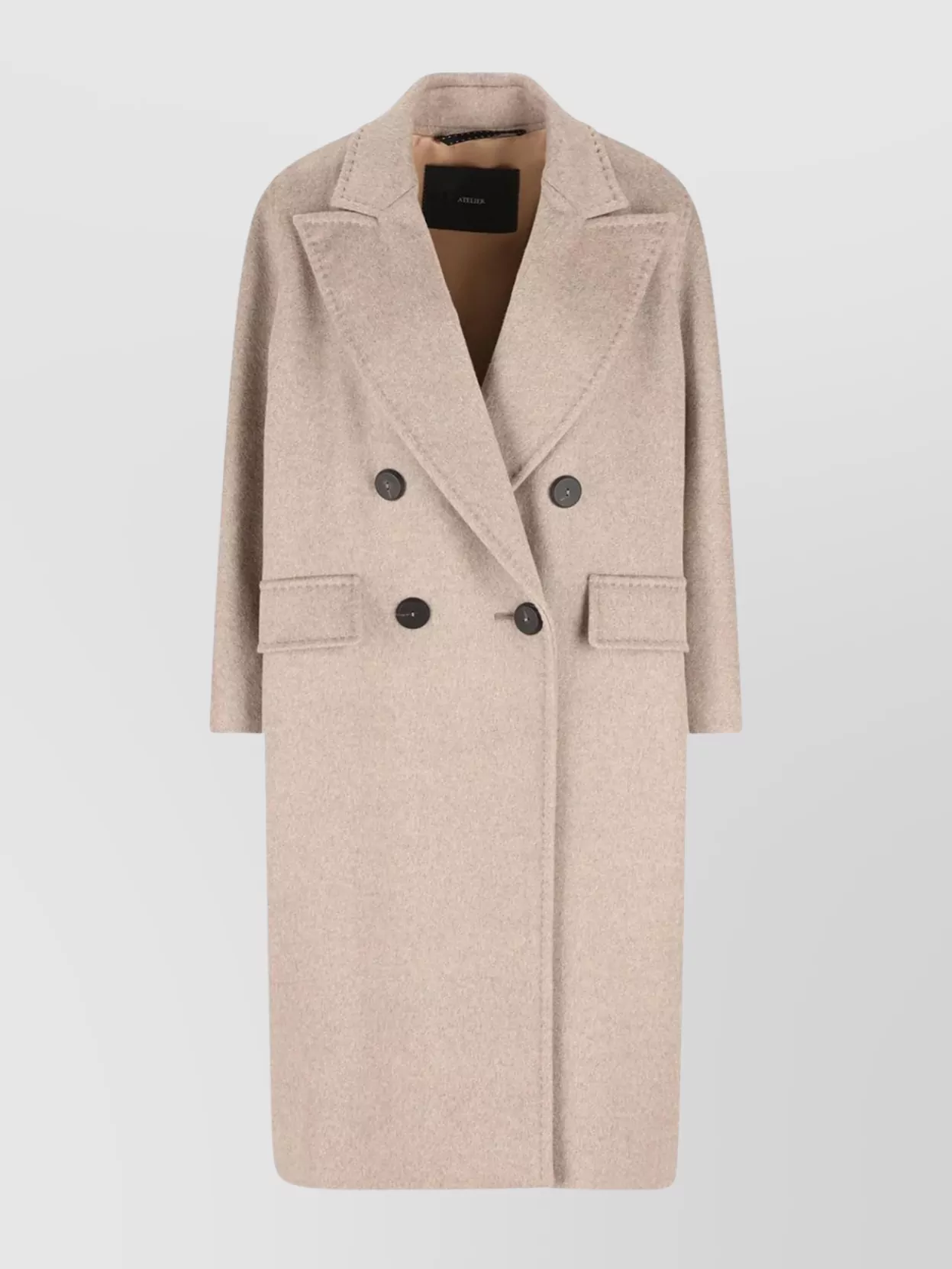 Max Mara Longline Double-breasted Coat Featuring Leather Undercollar In Multi