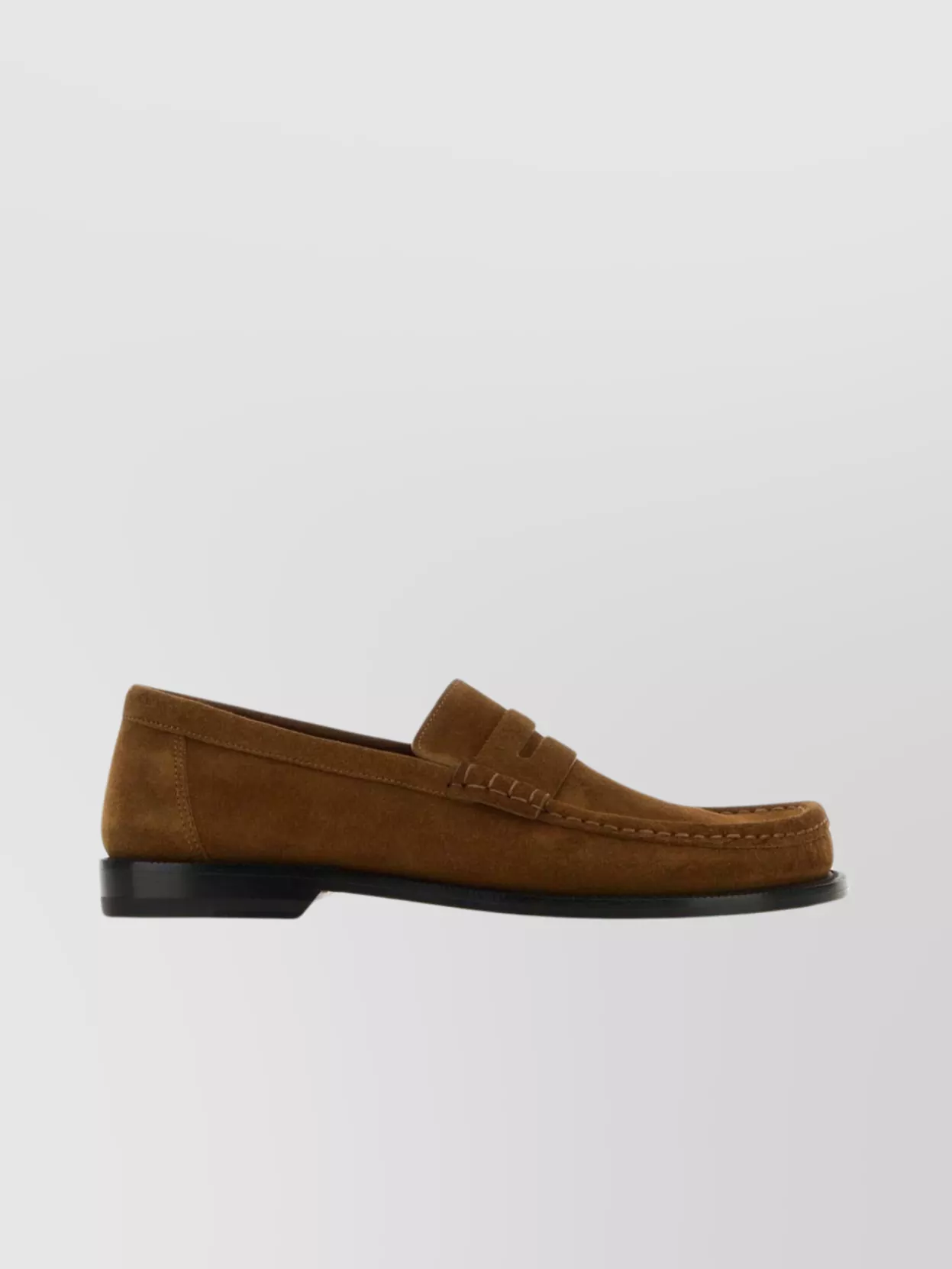 Shop Loewe Suede Stitched Penny Loafers