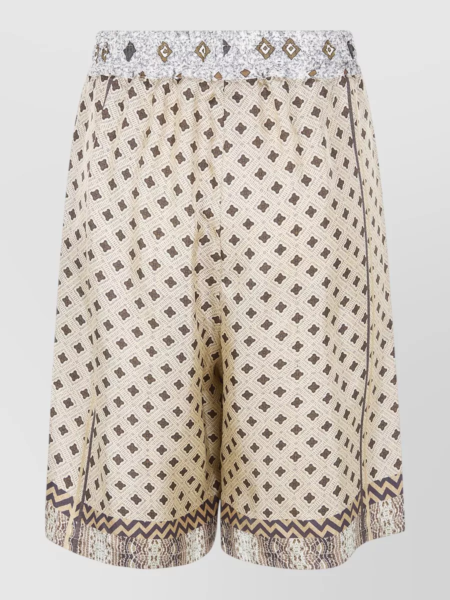 Pierre Louise Mascia Aloe Knee Length Shorts Geometric Pattern In Burgundy