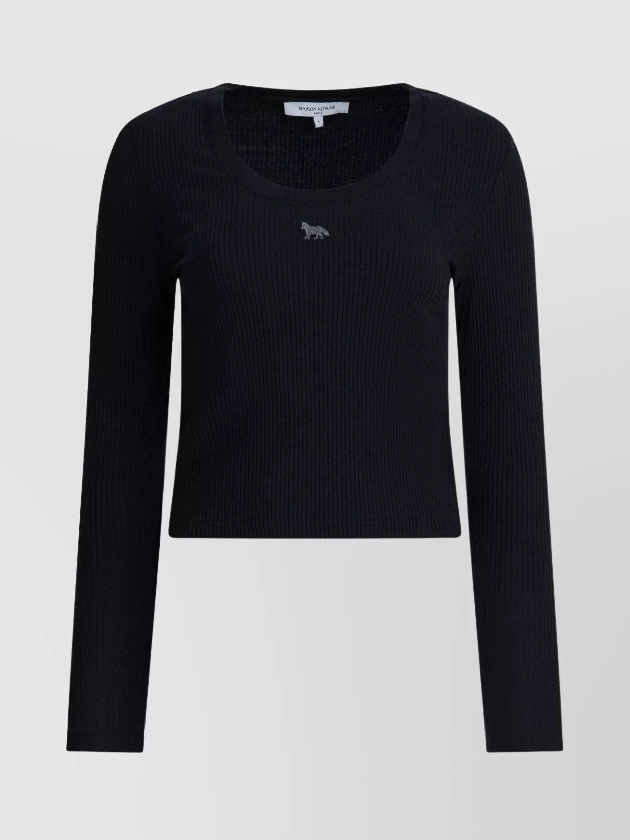 Maison Kitsuné Cropped Knitwear With Long Sleeves And Ribbed Texture In Black