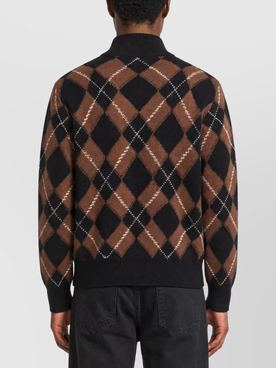 Ami Paris Wool Argyle Half-Zip Regular-Fit Jumper