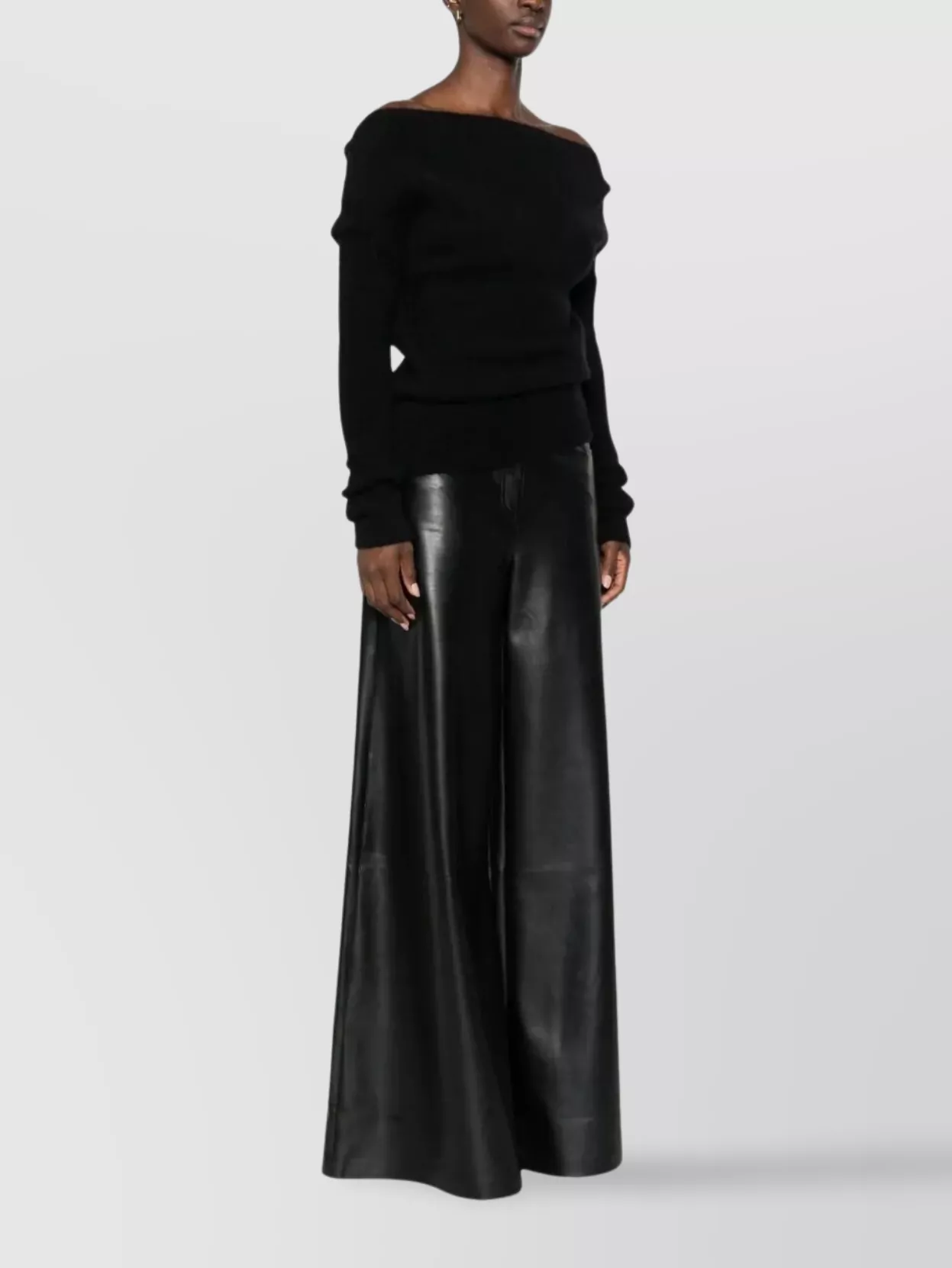 Rick Owens Long Sleeve Off Shoulder Knit Top In Black