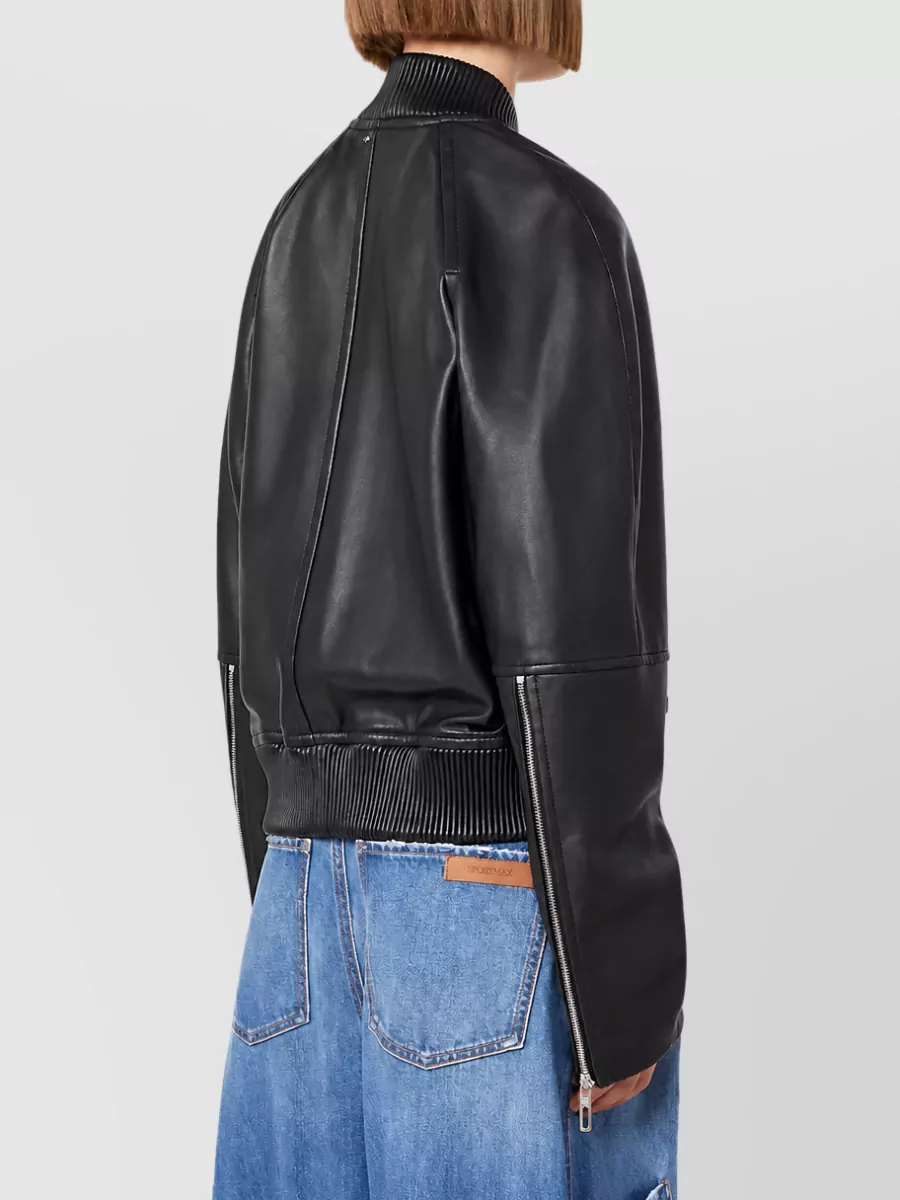 Sportmax Lamb Leather Ribbed Bomber Jacket