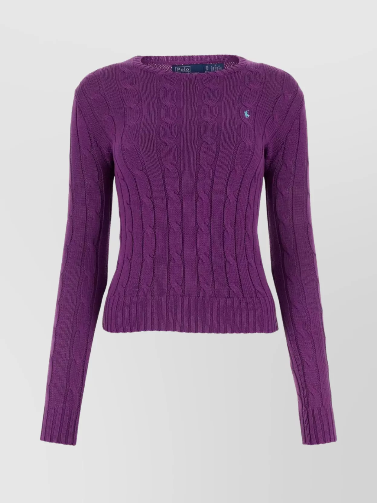 Shop Polo Ralph Lauren Cable Knit Crewneck Sweater With Ribbed Hem And Cuffs In Purple