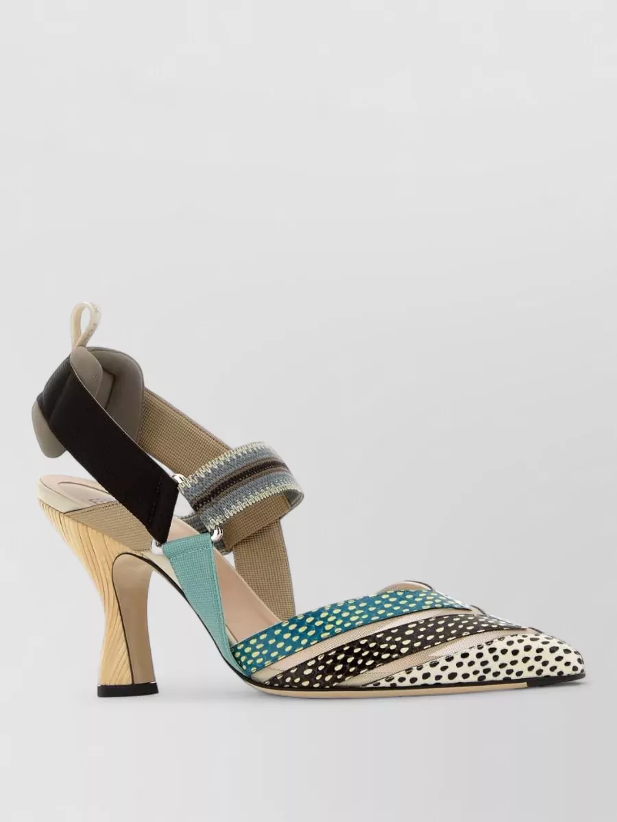 Fendi Mesh And Printed Leather High-heeled Slingbacks In Multi