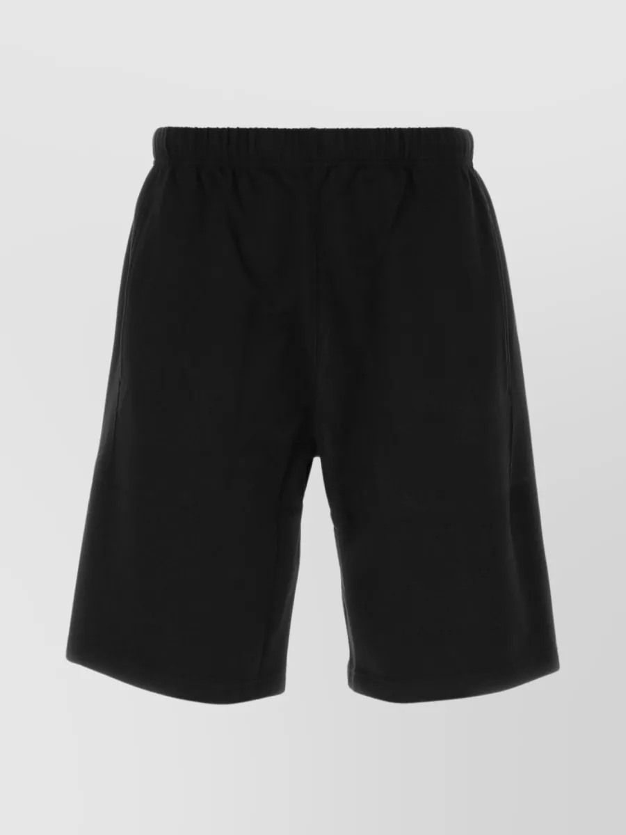 Shop Kenzo Cotton Bermuda Shorts With Embroidered Flower Detail In Black