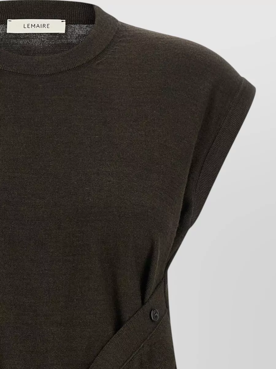 Lemaire Side Button Crew Neck Ribbed Hem Top