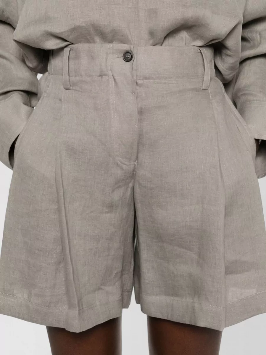 Brunello Cucinelli Linen Shorts Belt Loops Back Pockets