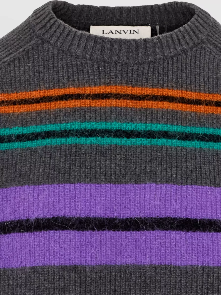 Lanvin Striped Wool Mohair Cashmere Crewneck Sweater
