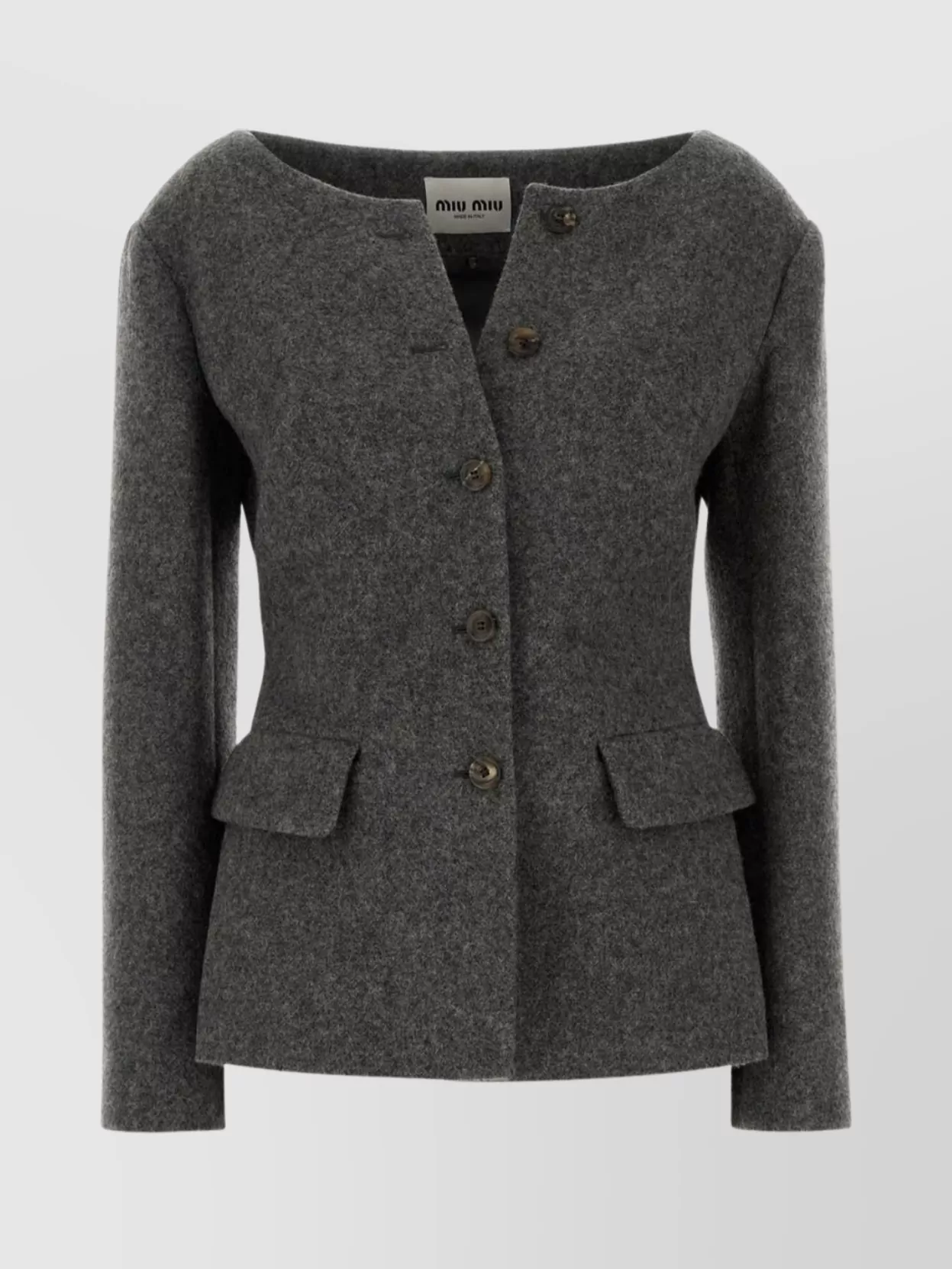 Miu Miu Tailored Wool Blazer Featuring Peplum Detail In Gray