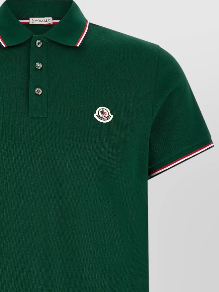 Moncler Polo Shirt Tricolor Collar And Cuffs