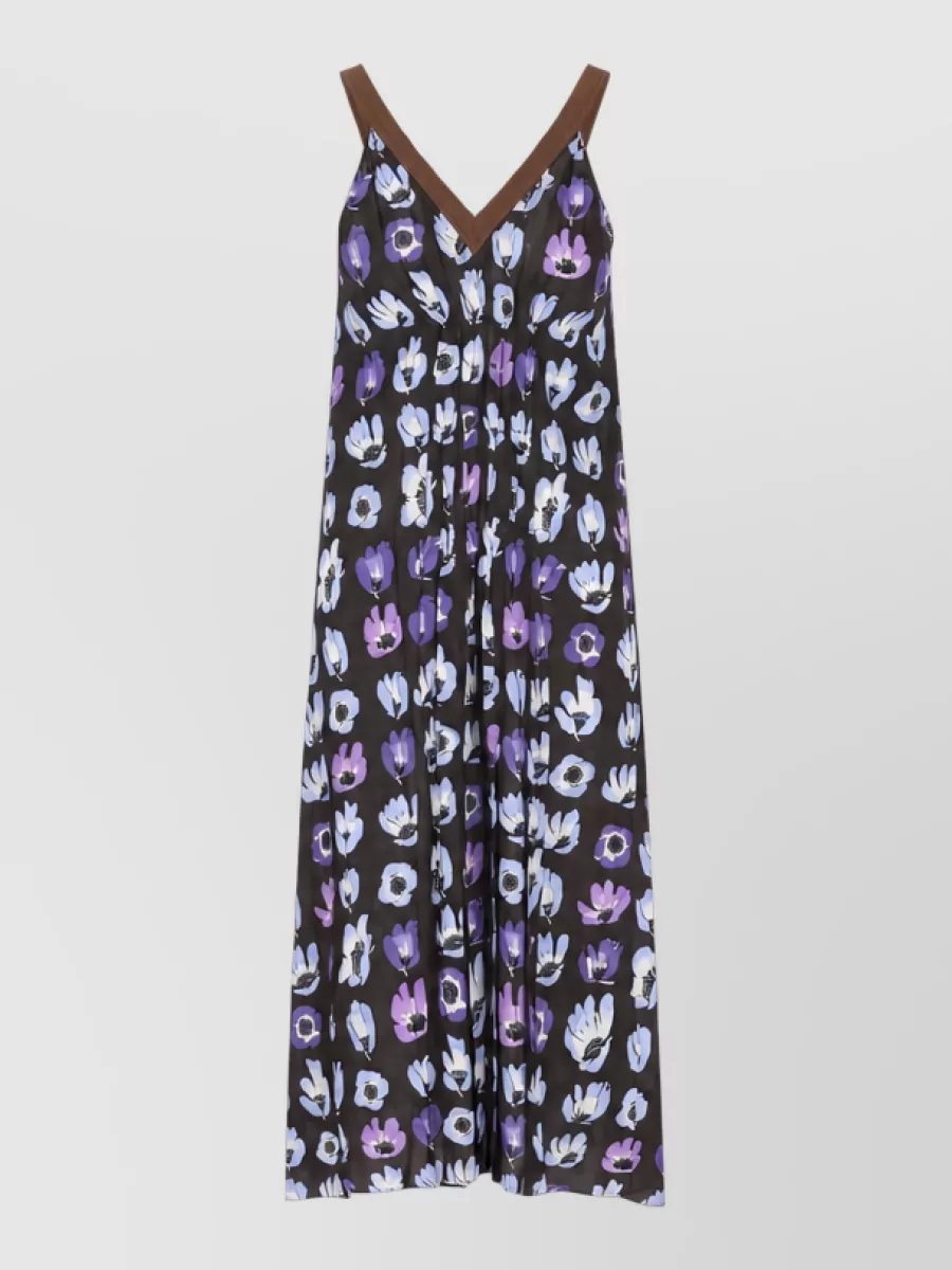 Prada Floral-Print V-Neck Midi Dress