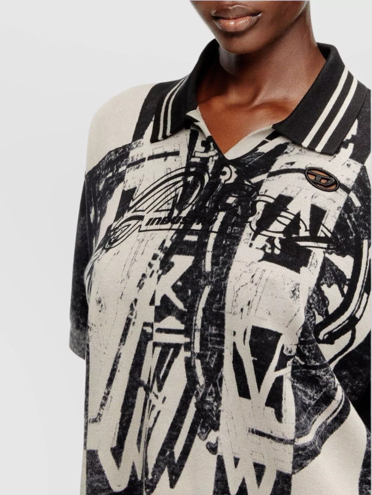 Diesel Graphic Print Polo Collar Short Sleeve Sweater