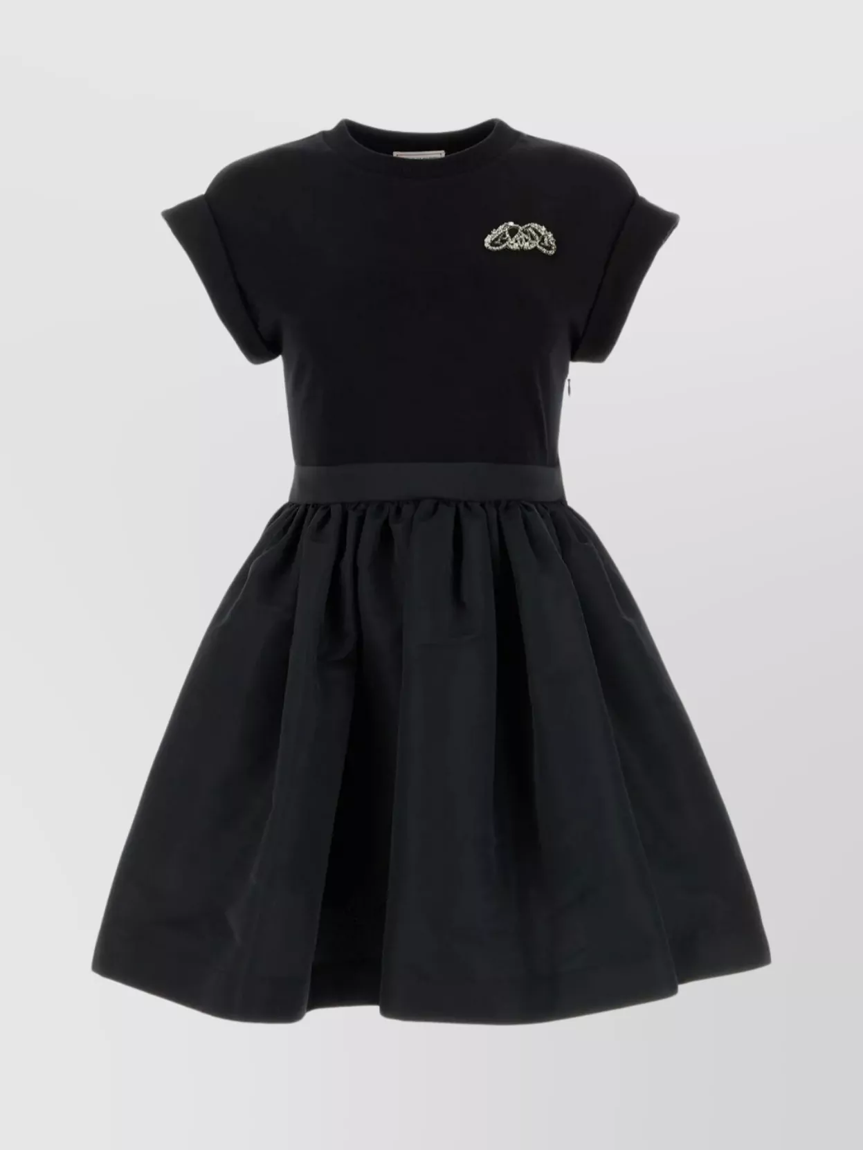 Shop Alexander Mcqueen Cotton Blend Mini Dress With Short Sleeves In Black