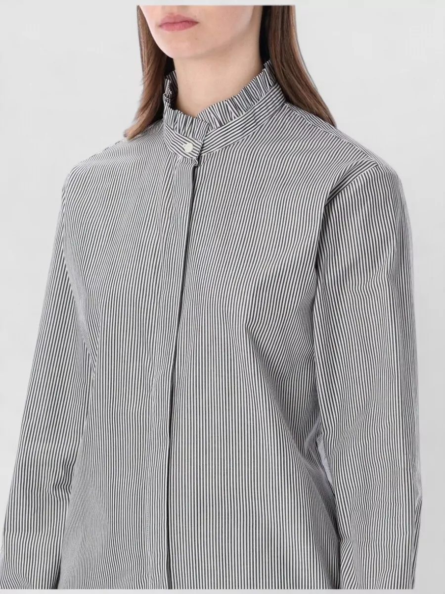 A.p.c. Stripe Shirt Long Sleeves Stand Collar