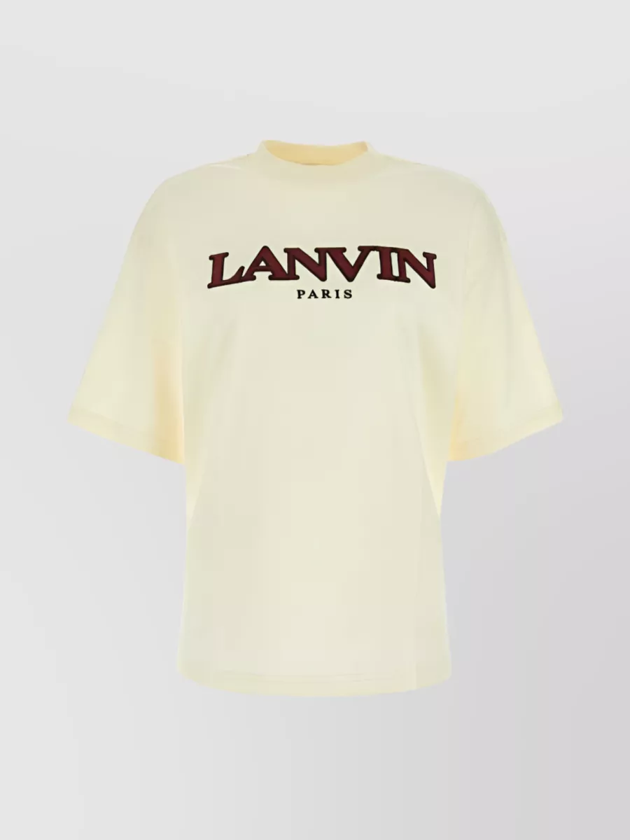 Shop Lanvin Cotton Logo-embroidered Crewneck Short Sleeve T-shirt In Cream