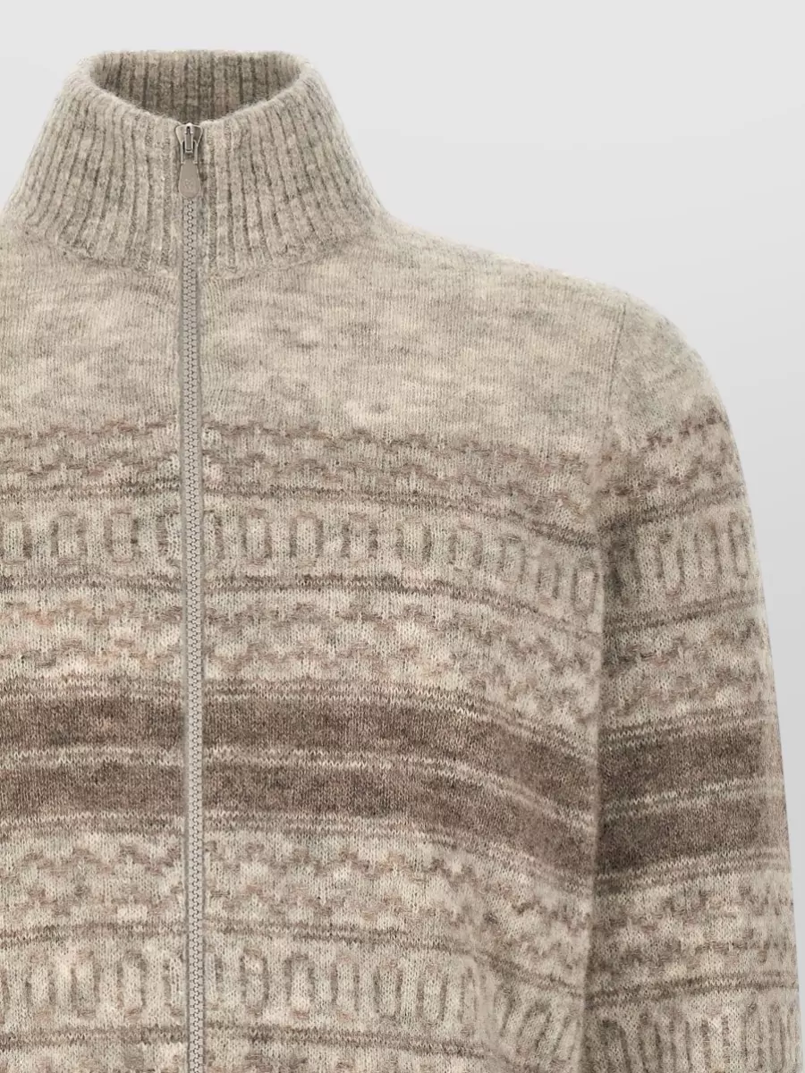 Brunello Cucinelli Alpaca Cashmere Jacquard Zip Cardigan