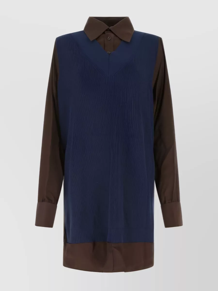 Shop Maison Margiela Extended Knit Shirt With Collar And Buttons In Blue