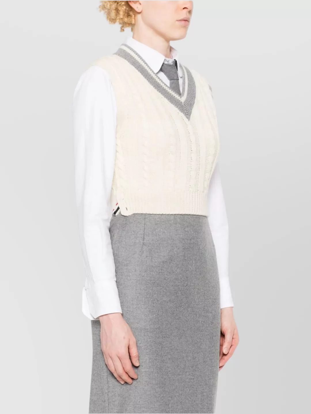 Thom Browne Cable-Knit Vest Contrast Trim
