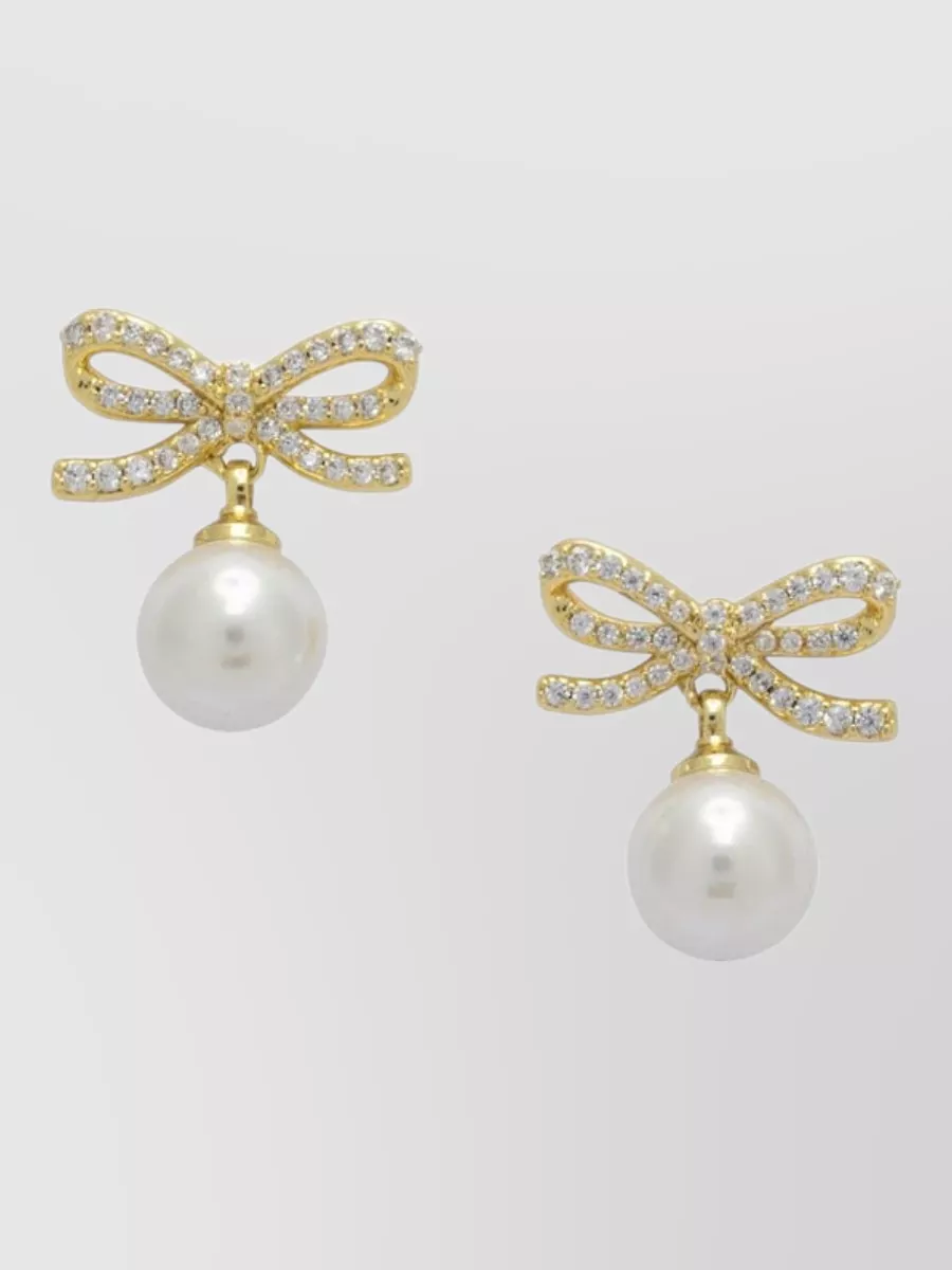 Self-Portrait crystal-embellished bow pearl earrings