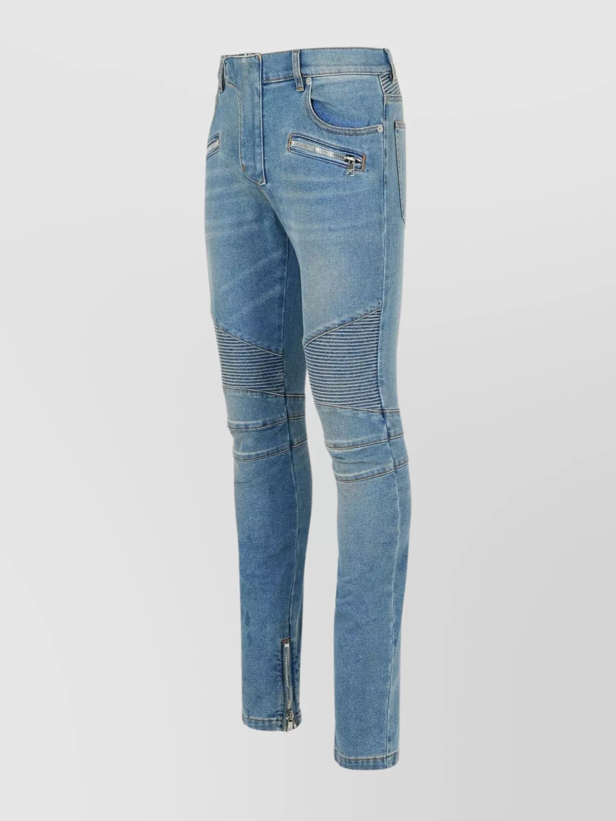 Balmain Biker Jeans Ribbed Detailing