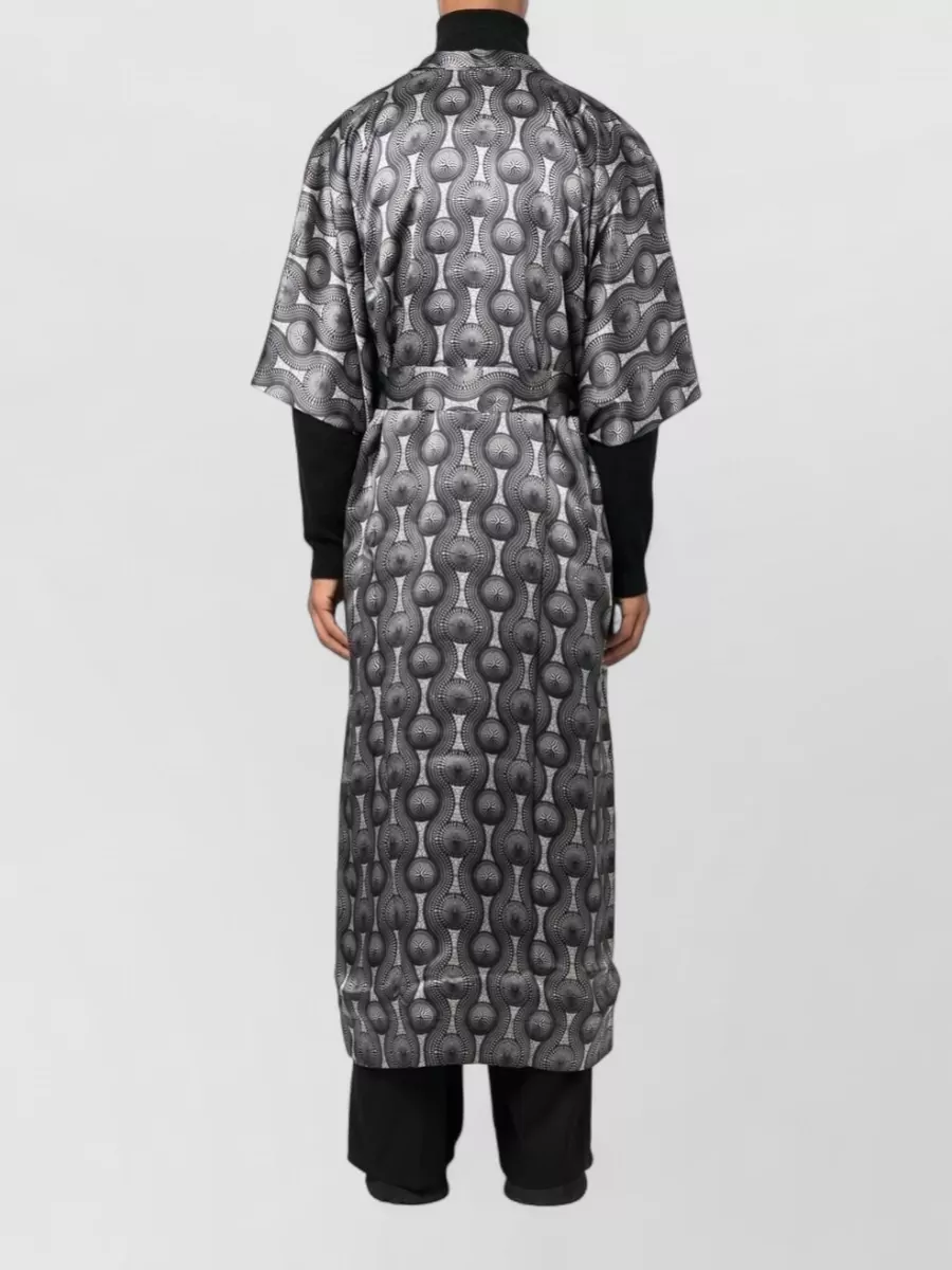 Ozwald Boateng Silk Geometric-Print Belted Long Kimono