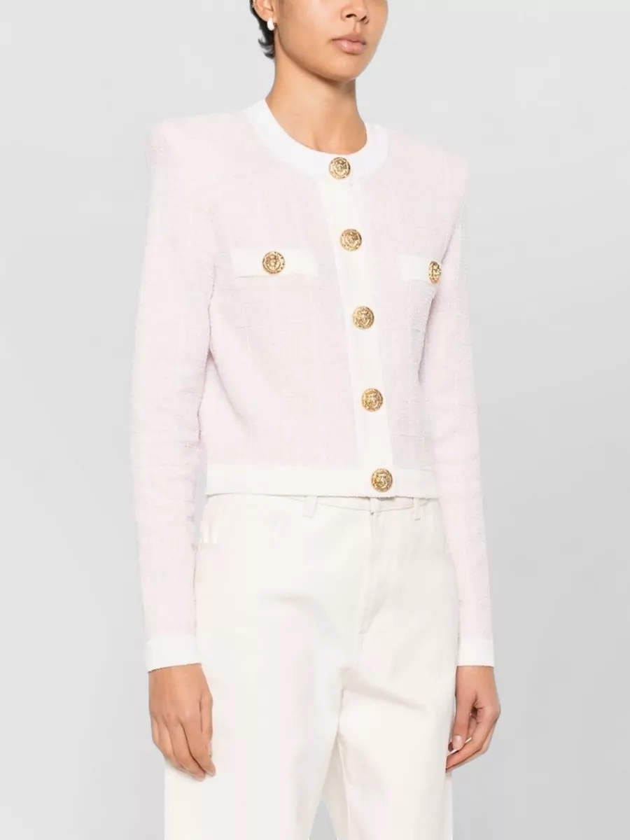 Balmain Long Sleeve Cropped Top Textured Pockets