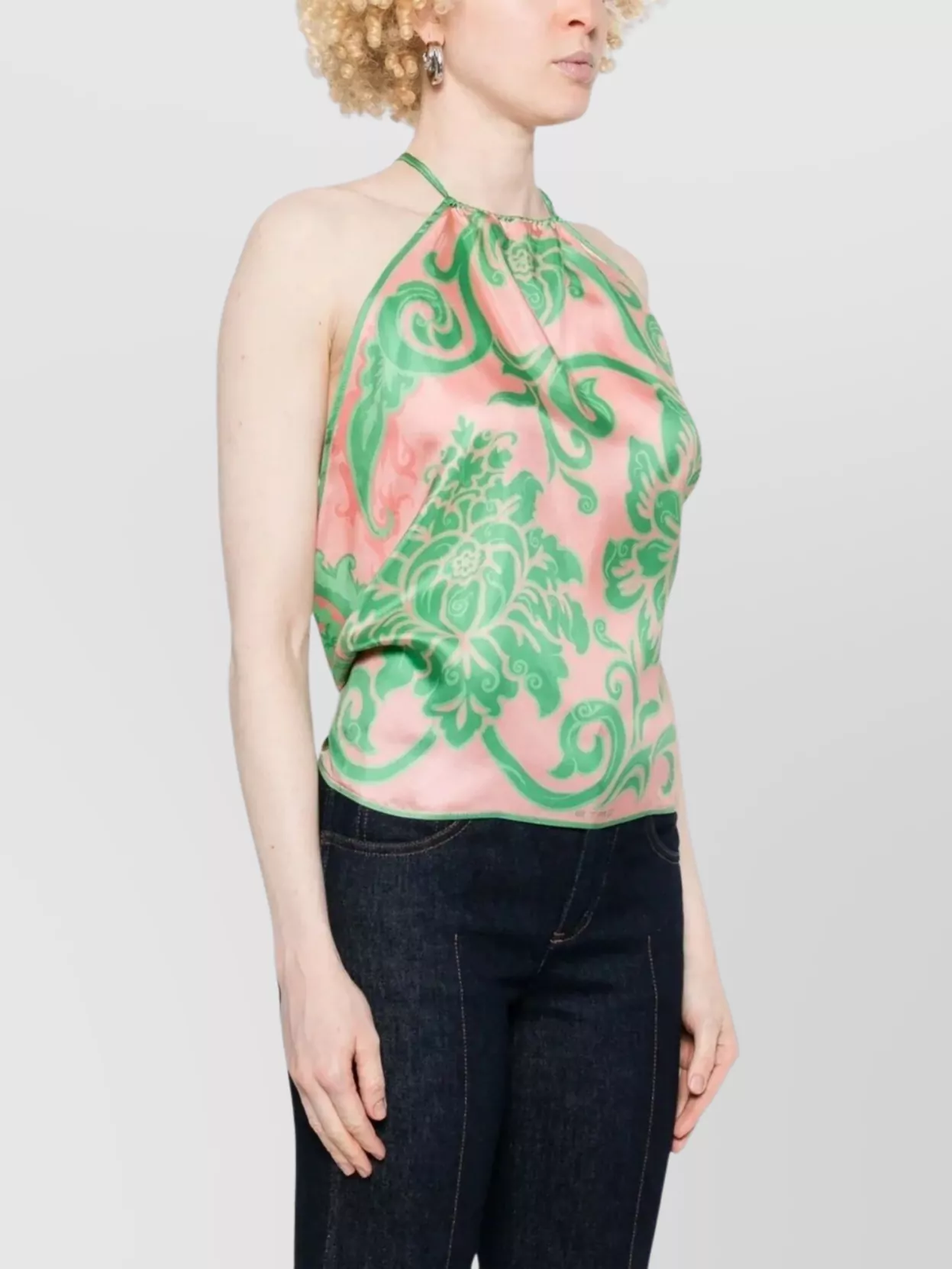Etro Halter Neck Floral Pattern Open Back Top