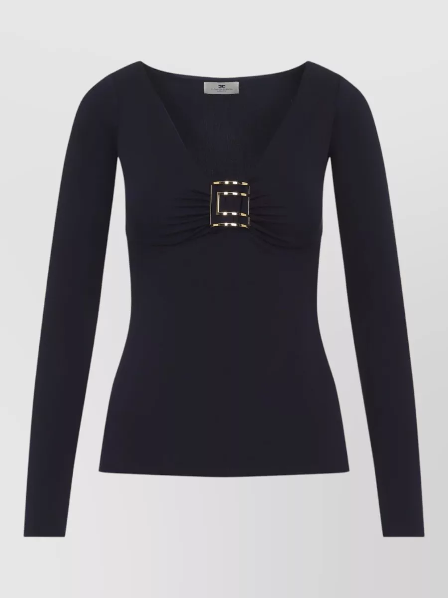Elisabetta Franchi Draped V-Neck Long-Sleeve Top