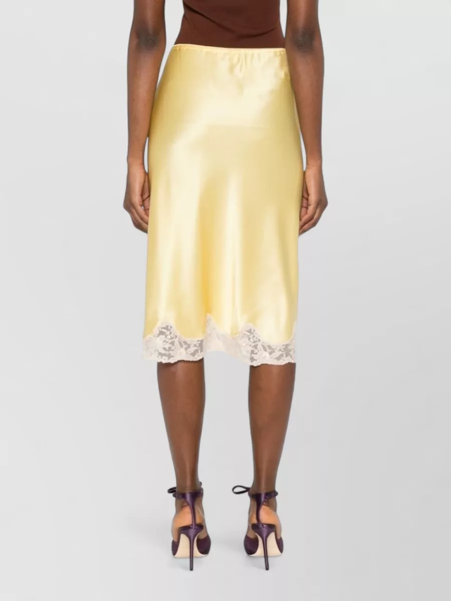 Saint Laurent Silk Midi Skirt Lace Trim Satin