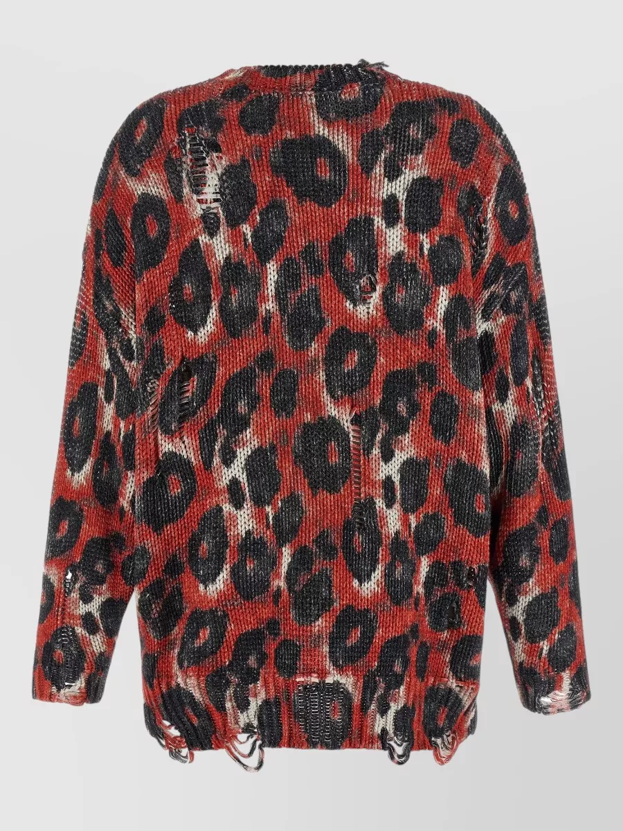 R13 Cotton Animal-Print Distressed Crew-Neck Long-Sleeve Sweatshirt